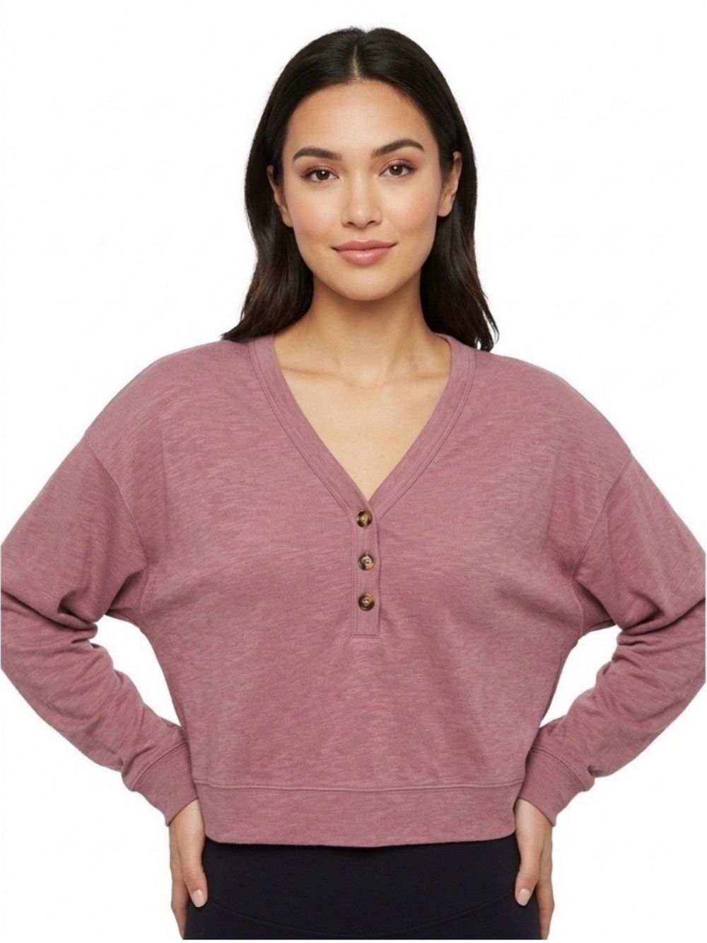 🧘🏽‍♀️ VGUC Alo Yoga Alolux Soho Cropped Henley - Parisian Pink (?) - Sz Small